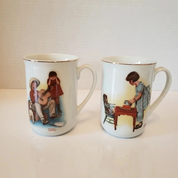 Vintage Norman Rockwell set of  2 Coffee Cups. - Picture 1 of 12